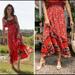 Anthropologie Dresses | Anthropologie One September Zuri Midi Red Floral Dress Xs | Color: Red | Size: Xs