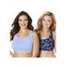 Plus Size Women's Wireless Sport Bra 2-Pack by Comfort Choice in Evening Blue Daisy Pack (Size M)