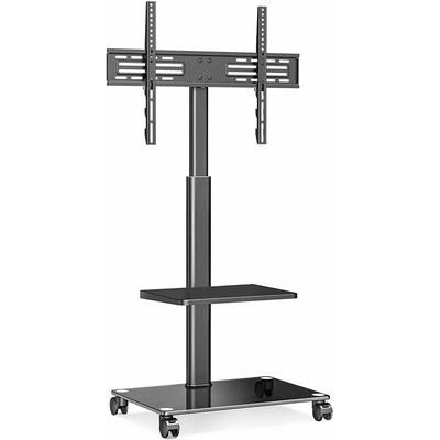 Fitueyes - tv Stnder Rollbar tv Rollwagen 2 Ablagen Standfu Fernsehstand mit Regal hhenverstellbar Image