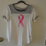 Under Armour Tops | Breast Cancer Awareness Pink Ribbon Under Armour Short Sleeve Tee Shirt | Color: Gray/White | Size: Xs