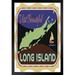 Trinx Visit Long Island Retro Travel Sticker Art Print Black Wood Framed Poster 14X20 Paper | 20 H x 14 W x 1.5 D in | Wayfair