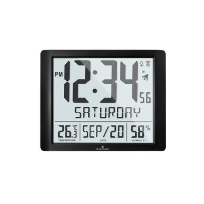 Marathon Super Jumbo Atomic Wall Clock with Full Date display and 7 Time Zones Graphite Grey LARGE CL030061-BK-FD-NA