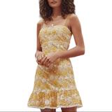 Free People Dresses | Hp Free People X Saylor Josette Med Yellow Floral Sequin Mini Party Dress | Color: White/Yellow | Size: M