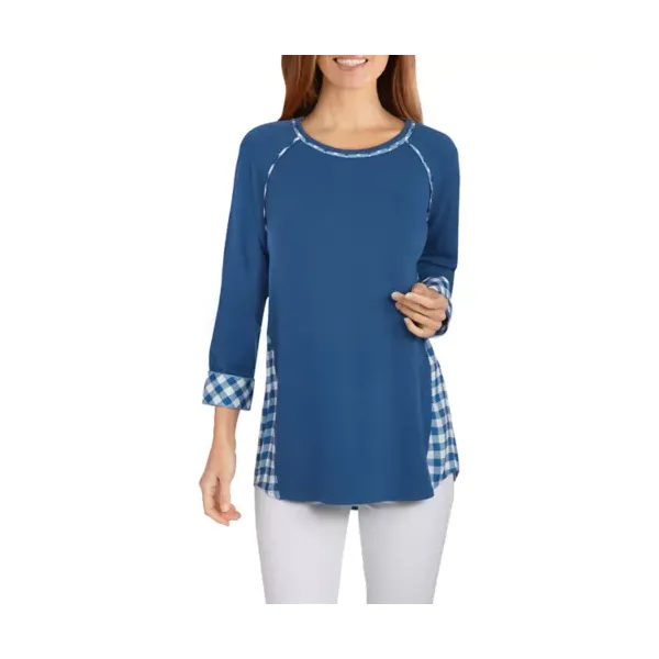 ruby-rd-womens-petite-gingham-plaid-combo-top,-blue,-ps/