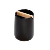 iDesign Eco Vanity Ceramic Toothbrush Holder w/ Paulownia Wood Divider Wood in Black | 4.45 H x 3.27 W x 3.27 D in | Wayfair 28267