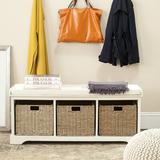 Beachcrest Home™ Painswick Cubby Storage Bench Wood/Upholstered/Canvas/Manufactured Wood in White/Brown | 20 H x 47 W x 16 D in | Wayfair