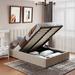Full size Upholstered Platform bed with a Hydraulic Storage System, Beige