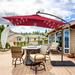 Arlmont & Co. Doraine 98.4" Square Lighted Cantilever Umbrella Metal in Red | 96.5 H x 98.4 W x 98.4 D in | Wayfair