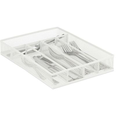 Relaxdays - Besteckkasten Metall, Schubladenorganizer für Küchenbesteck, 5 Fächer, Mesh Optik, hbt: