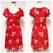 American Eagle Outfitters Dresses | Aeo Retro 50s Style Floral Print Dress Sz 6 | Color: Red | Size: 6