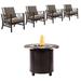 Aluminum 34-in Round Antique Copper Fire Table Set with Four Deep Seating Rocking Chairs with Accessories