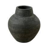 Artissance 6.7"H Round Earthy Gray Ceramic Indoor Outdoor Wide Neck Pottery Vase, Home and Garden Decor