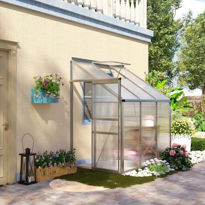 Outsunny 6' x 4' Aluminum Greenhouse Polycarbonate Walk-in Garden Greenhouse with Adjustable Roof Vent and Sliding Doorr, Clear