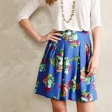 Anthropologie Skirts | Anthropologie Garden Days Skirt Blue Floral Full Pleated By Maeve W/Pockets | Color: Blue/Green | Size: 6