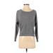 Sweatshirt: Scoop Neck Covered Shoulder Gray Marled Tops - Women's Size Small