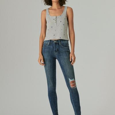 Lucky Brand Mid Rise Ava Skinny Destruct - Women's Pants Denim Skinny Jeans in Hatton Cross Ct, Size 26 x 27