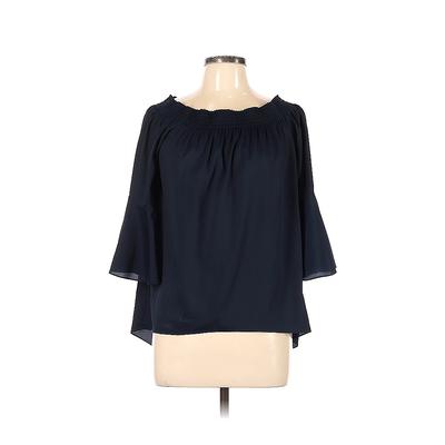 Saks Fifth Avenue 3/4 Sleeve Blouse: Blue Solid Tops - Women's Size Large