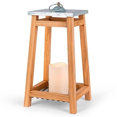 Gerson 45852 - 15" Wood / Stainless Steel Lantern Battery Operated LED Candle Light with Timer