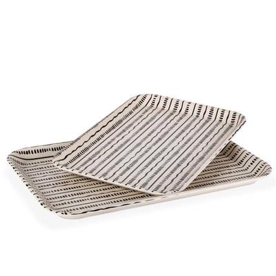 Gerson 95257 - Set of 2 Dash / Line Design Bamboo Rectangle Tray Kitchen Dining Serving