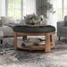 Geoffrey Transitional Round Natural Wood Open-Shelf Tufted Ottoman with Wheels by Furniture of America