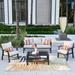 OVIOS 4-piece Outdoor Steel Frame Ottoman Wicker Solid Pattern Cushion Sectional Set Glass Table