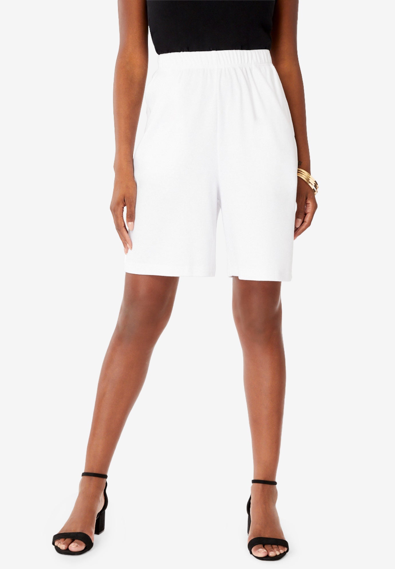 Plus Size Women's Plus Size Soft Knit Pull-On Short by Roaman's in White (Size M)