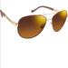 Jessica Simpson Accessories | Jessica Simpson J5359 Metal Chain Uv Protective Women's Aviator Sunglasses 63 Mm | Color: Brown/Gold | Size: Os