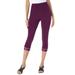 Plus Size Women's Lace-Trim Essential Stretch Capri Legging by Roaman's in Dark Berry (Size 42/44)