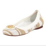 Tory Burch Shoes | Gorgeous Tory Stripe Ballet Flat Tory Burch Size 7 | Color: Tan/White | Size: 7