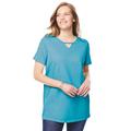 Plus Size Women's Perfect Short-Sleeve Keyhole Tee by Woman Within in Pretty Turquoise (Size 14/16) Shirt