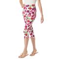 Plus Size Women's Stretch Cotton Printed Capri Legging by Woman Within in White Tropical Floral (Size M)