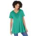 Plus Size Women's Rounded V-Neck Crochet Tunic by Woman Within in Pretty Jade (Size L)