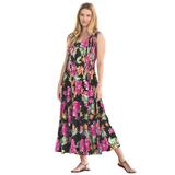 Plus Size Women's Pintucked Sleeveless Dress by Woman Within in Black Multi Fun Floral (Size M)