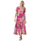 Plus Size Women's Short-Sleeve Crinkle Dress by Woman Within in Raspberry Sorbet Patched Paisley (Size 2X)