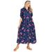 Plus Size Women's Roll-Tab Sleeve Crinkle Shirtdress by Woman Within in Evening Blue Wild Floral (Size 26 W)