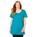 Plus Size Women's Perfect Short-Sleeve Scoop-Neck Henley Tunic by Woman Within in Pretty Turquoise (Size 22/24)