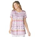 Plus Size Women's Short-Sleeve Pintucked Henley Tunic by Woman Within in White Patchwork Stripe (Size 14/16)