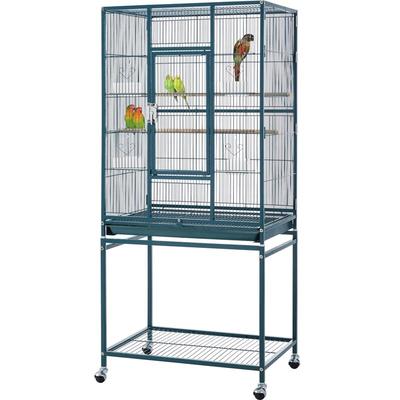 Vogelkäfig Vogelvoliere mit Tür und Rollen Vogelhaus für Nymphensittiche, Papageien Blau - Yaheetech