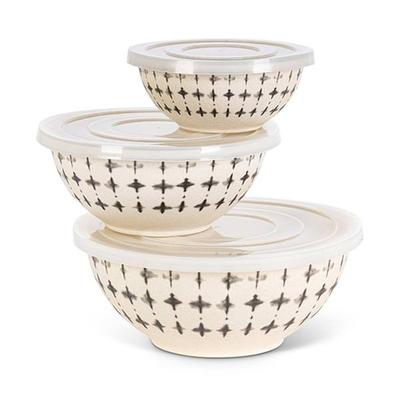 Gerson 95218 - Set of 3 Black & White, Faded X Design, Bamboo Fibre Bowls w/Lids Kitchen Dining Bowls