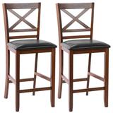 Set of 2 Bar Stools 25 Inch Counter Height Chairs with PU Leather Seat - Walnut - 18.5" x 16.5" x 39" (L x W x H)