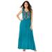 Plus Size Women's Embroidered Sleeveless Crinkle Dress by Roaman's in Deep Turquoise Floral Embroidery (Size 26/28)