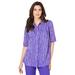 Plus Size Women's Shirred Button-Front Top by Roaman's in Grape Painterly Stripe (Size 16 W)