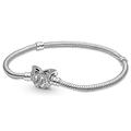 Pandora Moments Snake chain sterling silver bracelet with butterfly clasp with clear cubic zirconia, 18