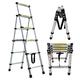 Telescoping Ladder 4+5 Step Lightweight Aluminium Stair Ladder Multi-purpose Ladder Compact Adjustable Step Anti-Slip Portable with EN131 and CE Standard for Cleaning Gutter Decorating Painting Walls