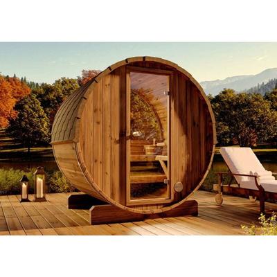 FinnTherm Fasssauna mit 3 Sitzbänken aus Holz mit 42 mm Wandstärke Sauna, Naturbelassen,