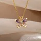 Collier pendentif papillon en cristal violet pour femme acier inoxydable zircon cubique