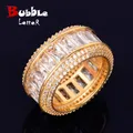 Bubble Letter Baguette Rings for Men Alianca De Castrio Flats Real Gold Plated Hip Hop Jelwery