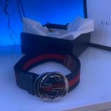 Gucci Accessories | Gucci Web Belt With G Buckle. Blue & Red Web | Color: Blue/Red | Size: 90-33