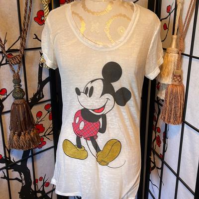 Disney Tops | Disney Mickey Mouse Burn Out T-Shirt | Color: Cream | Size: L