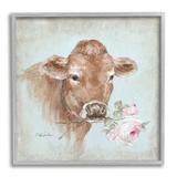 Stupell Industries Traditional Farm Cow Pink Rose Rustic Farmhouse Gray Farmhouse Oversized Rustic Framed Giclee Texturized Art By Debi Coules | Wayfair